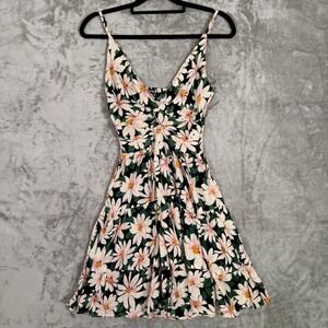 Angie Dress Womens S Black Floral Sundress Spaghetti Strap Fit Flare Ruffle Hem